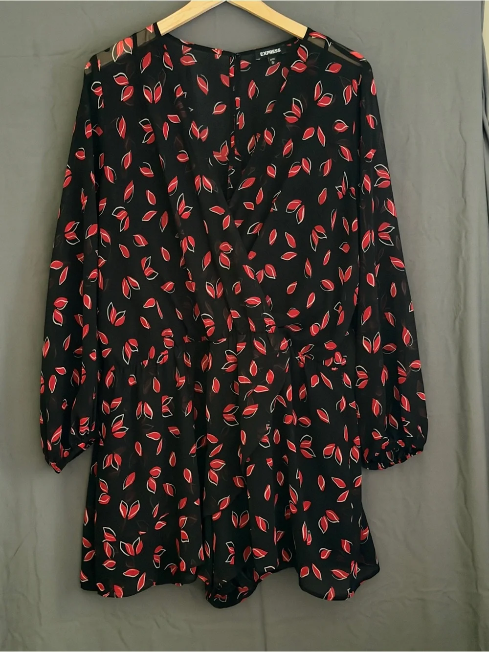 Express Black Romper with Red Leaf Print - Picture 1 of 6